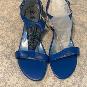 Blue wedge sandals with beaded detail